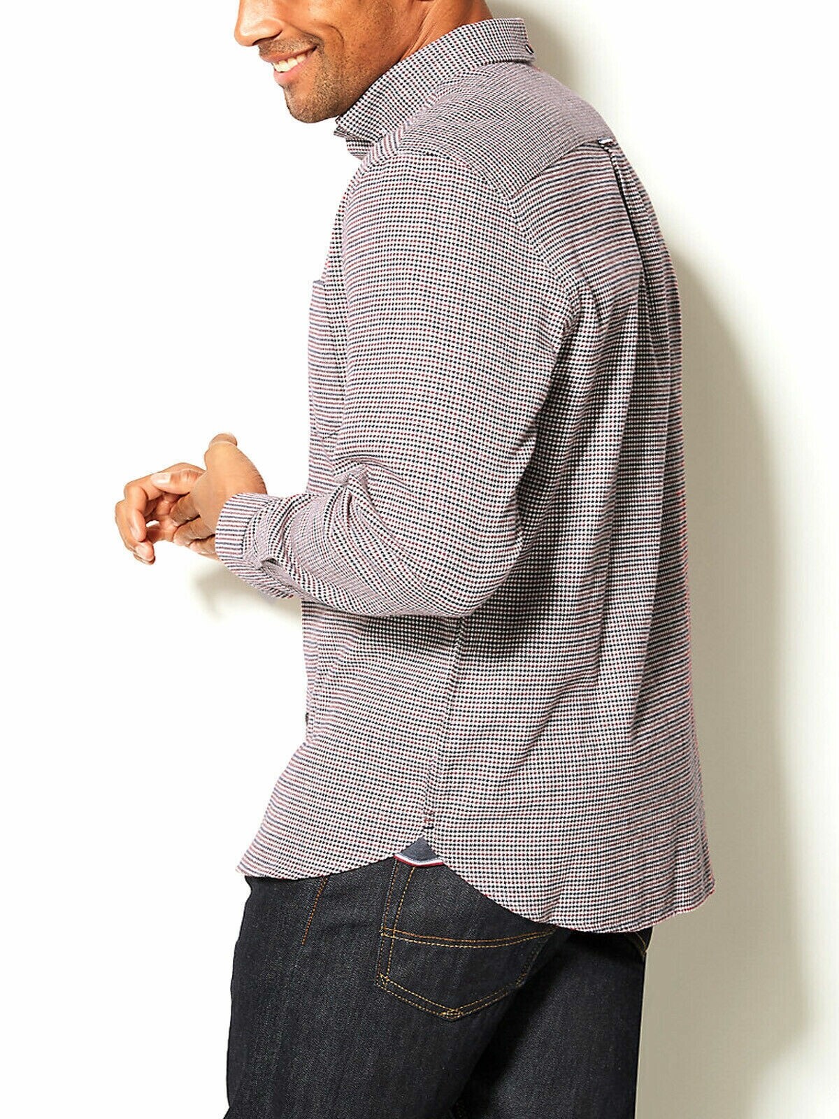 M&S mens button down red houndstooth shirt - Image 2