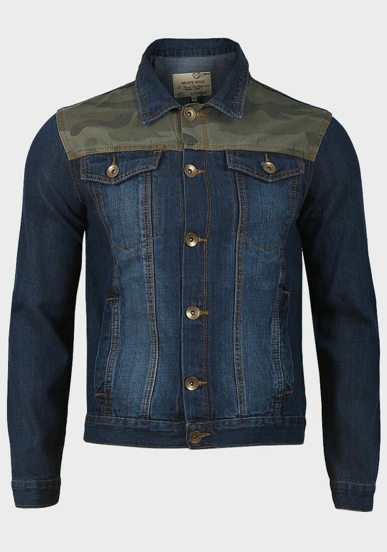 Brave soul Mens denim jacket with panelled design