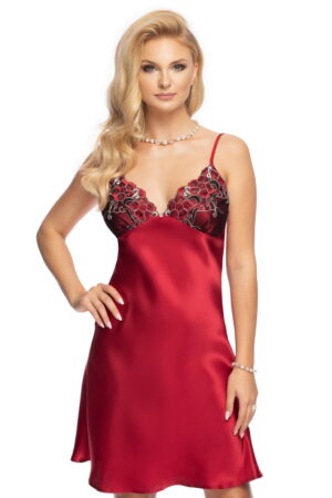 Womens luxurious satin nightdress with delicately embroidered lace