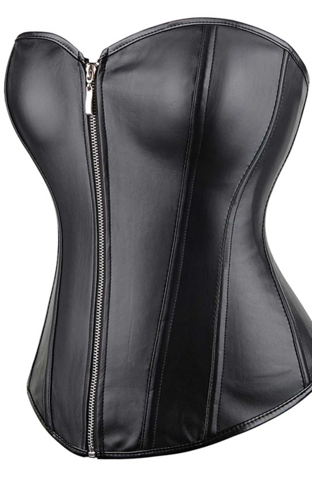 Leather look zip up Corset with adjustable lace up back - Image 7