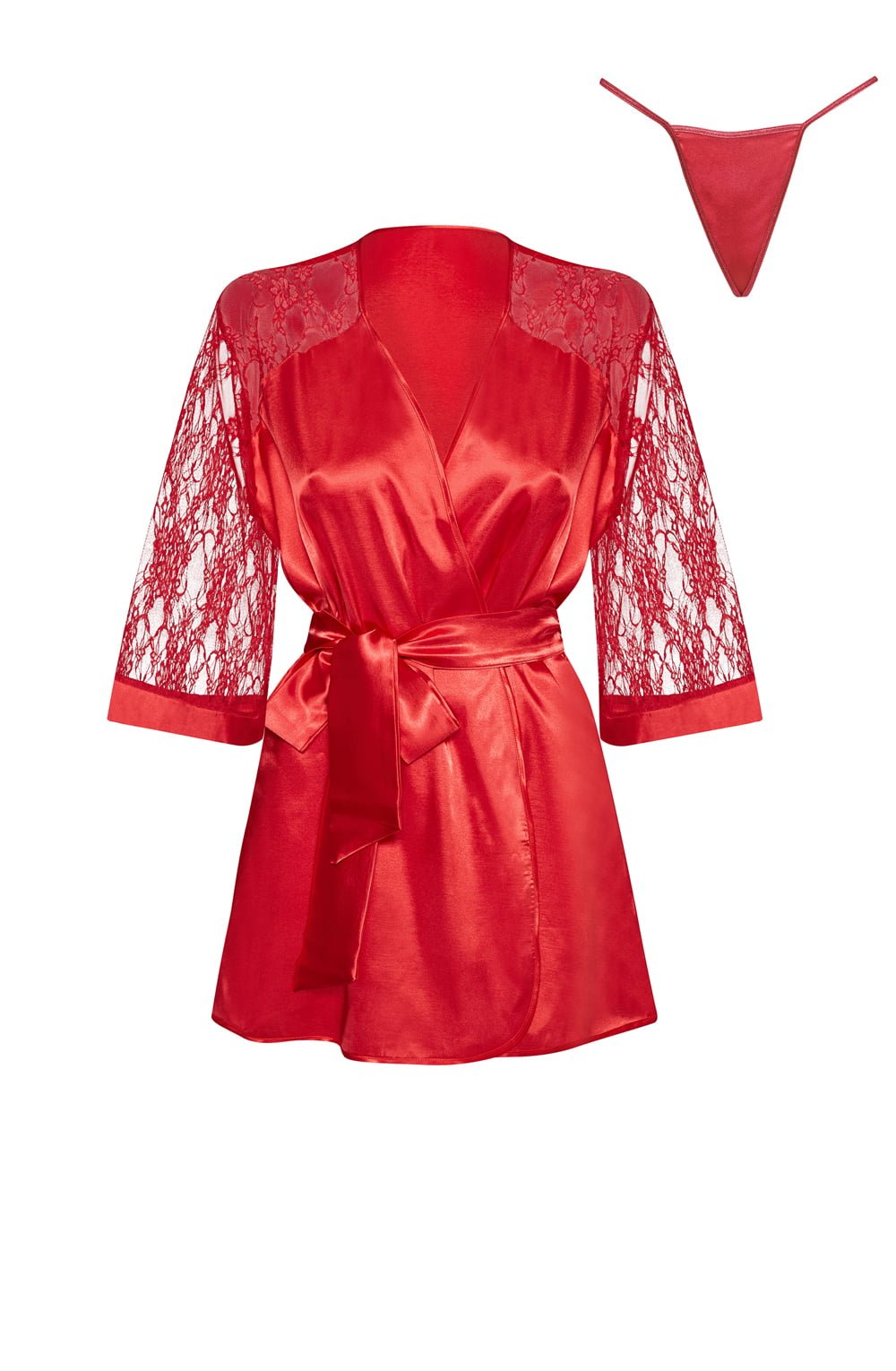 Womens sexy short red dressing gown with matching thong - Image 2