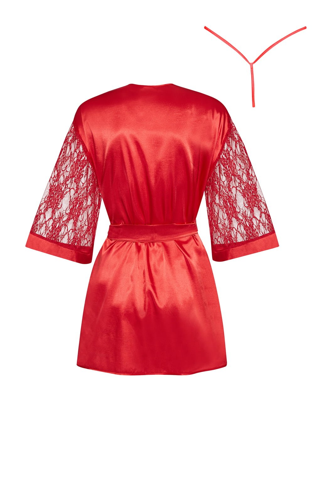 Womens sexy short red dressing gown with matching thong - Image 3