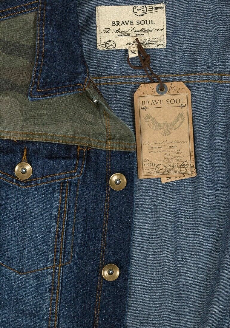 Brave soul Mens denim jacket with panelled design - Image 3