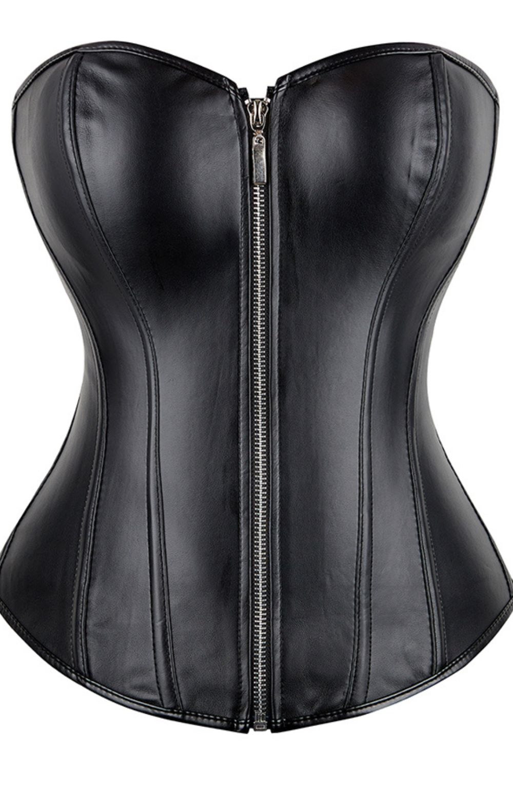 Leather look zip up Corset with adjustable lace up back - Image 5