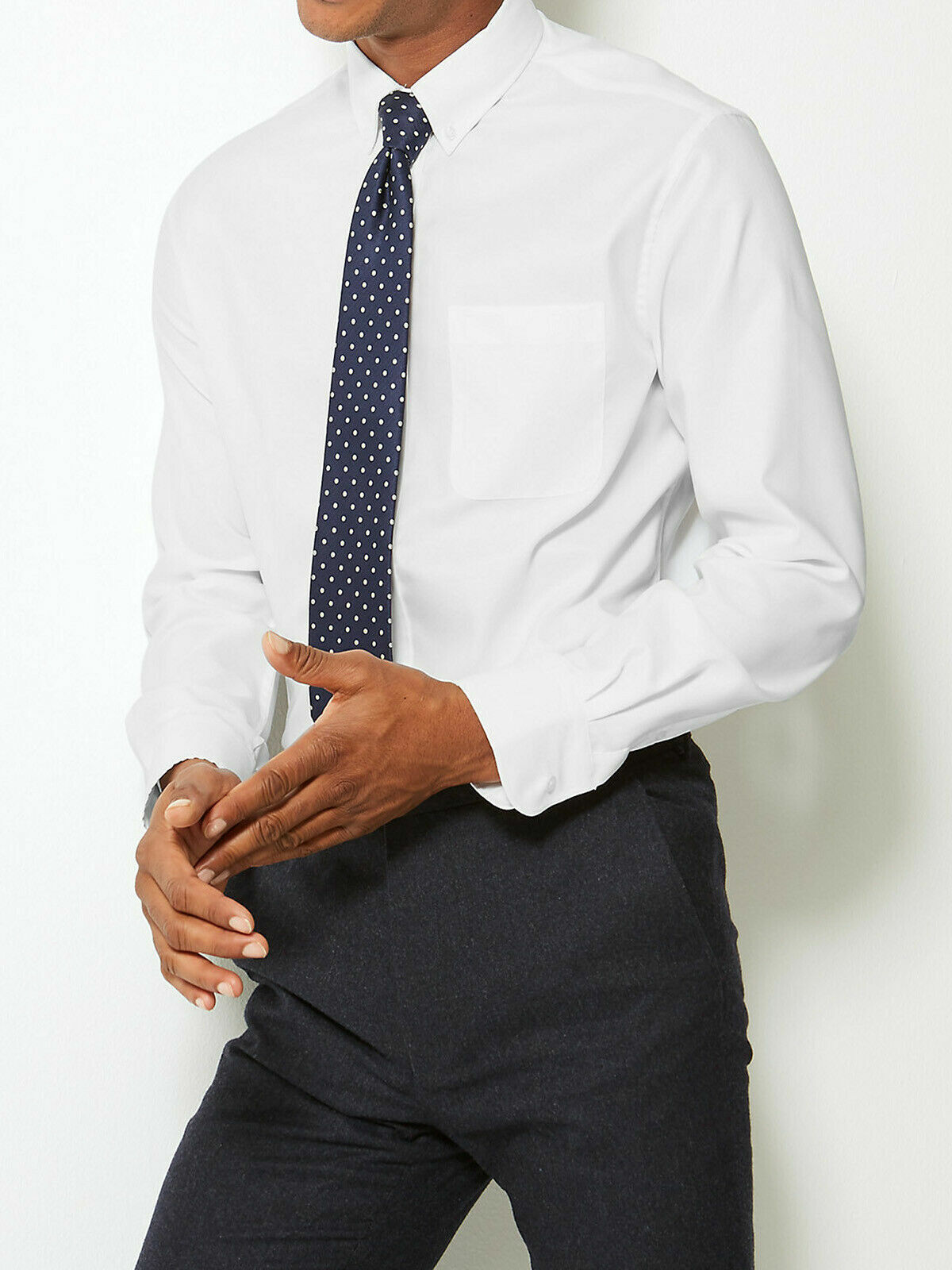 M&S Men’s Pure Cotton Tailored Fit Oxford Shirt – white button down classic