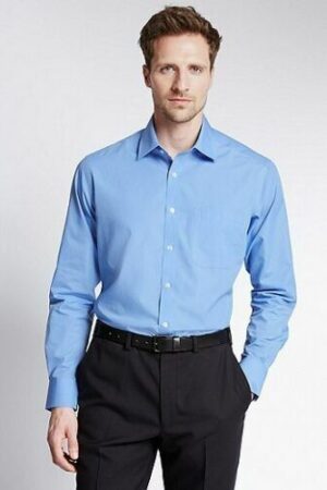 M&S Men’s Sky Blue 100% Cotton Regular Fit Business Shirt
