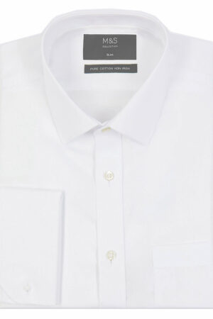 M&S Men’s luxury white pure cotton non iron Double Cuff Shirt