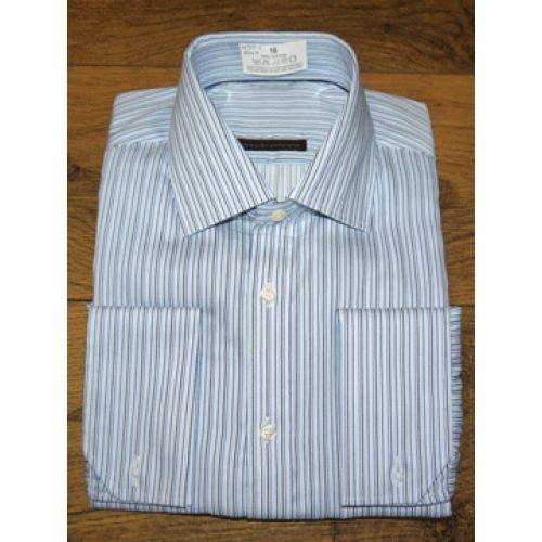 M&S Luxury Classic Men's Shirt - 100% Cotton Fine Stripe Slim Fit with French Cuffs (RRP £49)