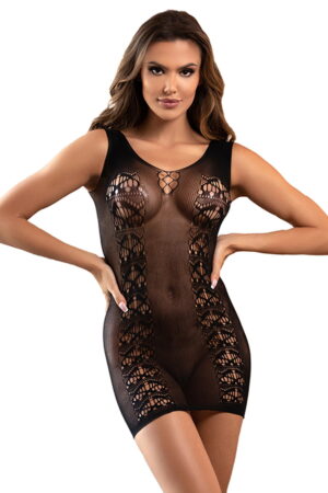 Plus size black sleeveless bodystocking dress