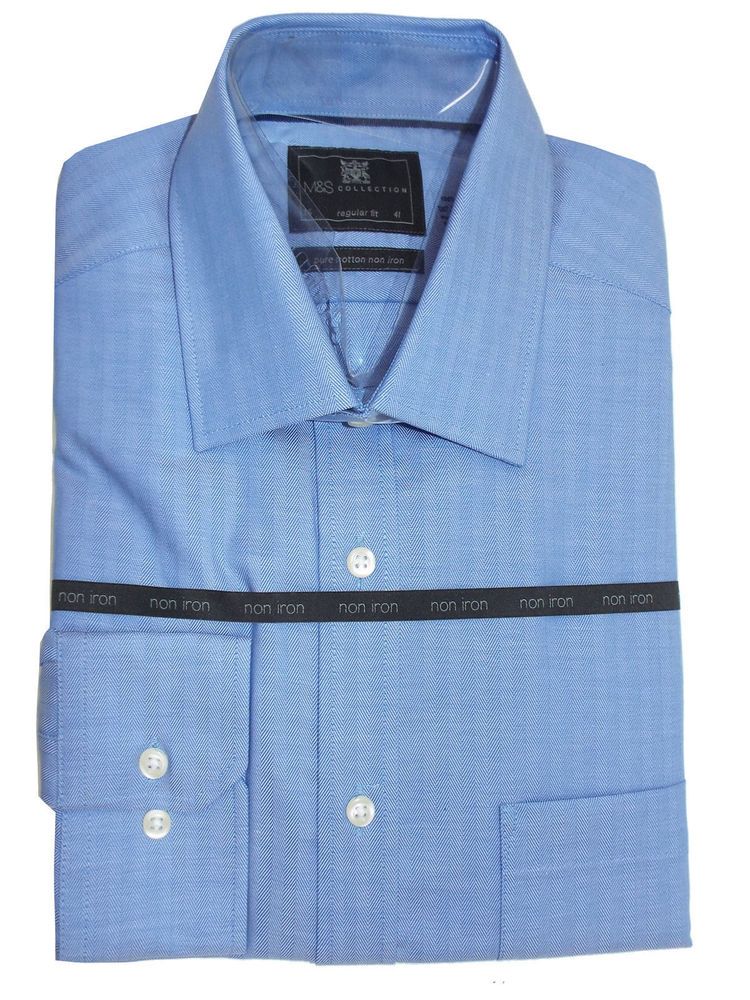 M&S Men's pure Cotton Long Sleeve Double Buttons regular fit LUXURY SHIRT