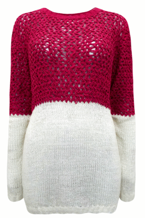 Women’s Cherry & Cream Color Block Knitted Jumper