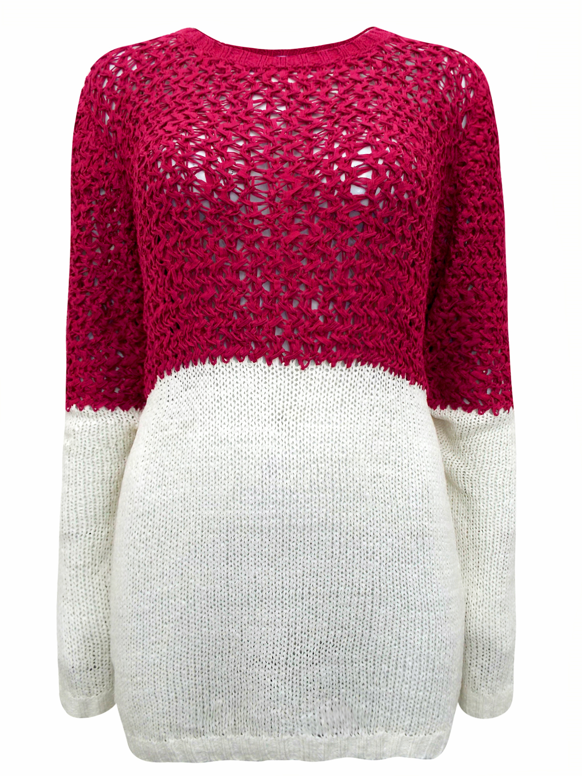 Women’s Cherry & Cream Color Block Knitted Jumper