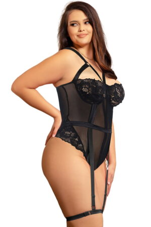 Plus size bodysuit with adjustable suspender and leg straps