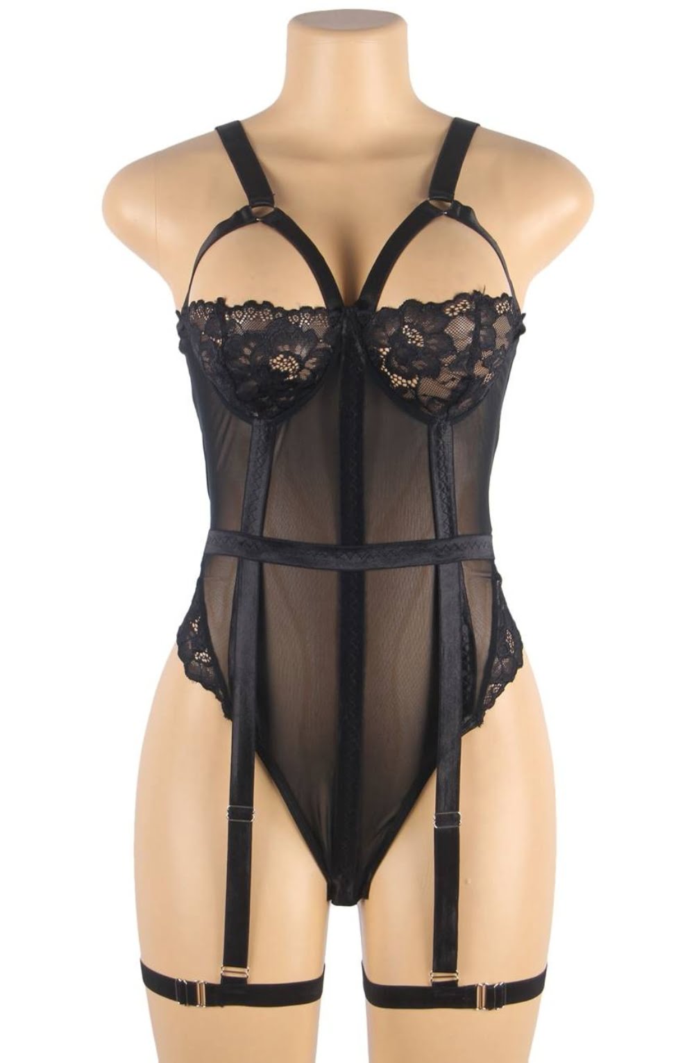 Plus size bodysuit with adjustable suspender and leg straps - Image 4