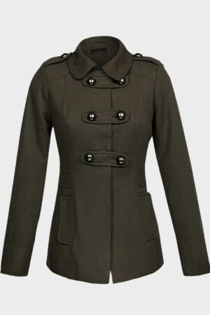 Women's Military Style Wool Blend Double Breasted Coat Jacket