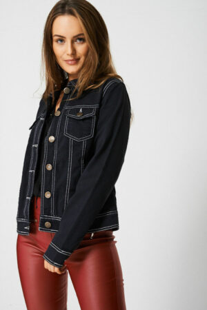 Women's black dark wash cotton Denim Jacket
