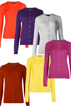 M&S Ladies Ribbed Button Through Cardigan Round Neck Jumper