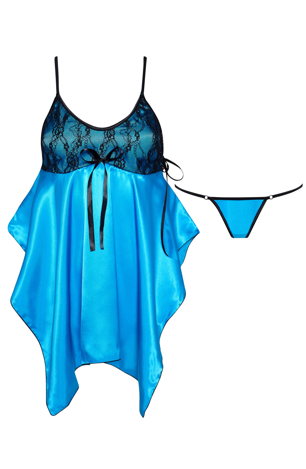 Women's Satin & Lace Chemise & Thong Set | Adjustable Straps - Image 3