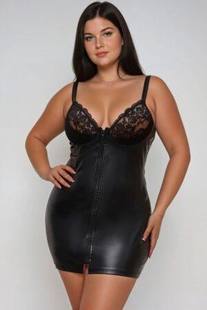 Sexy Black Leather look Mini Dress