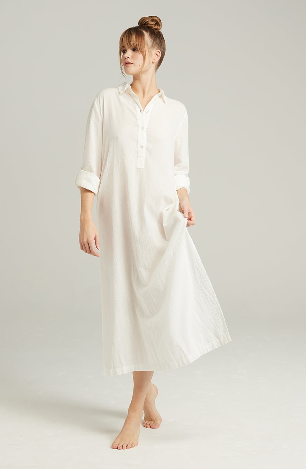 Organic Cotton Maxi Shirt | Side Slit Sleepwear with Mother-of-Pearl Buttons - Image 7