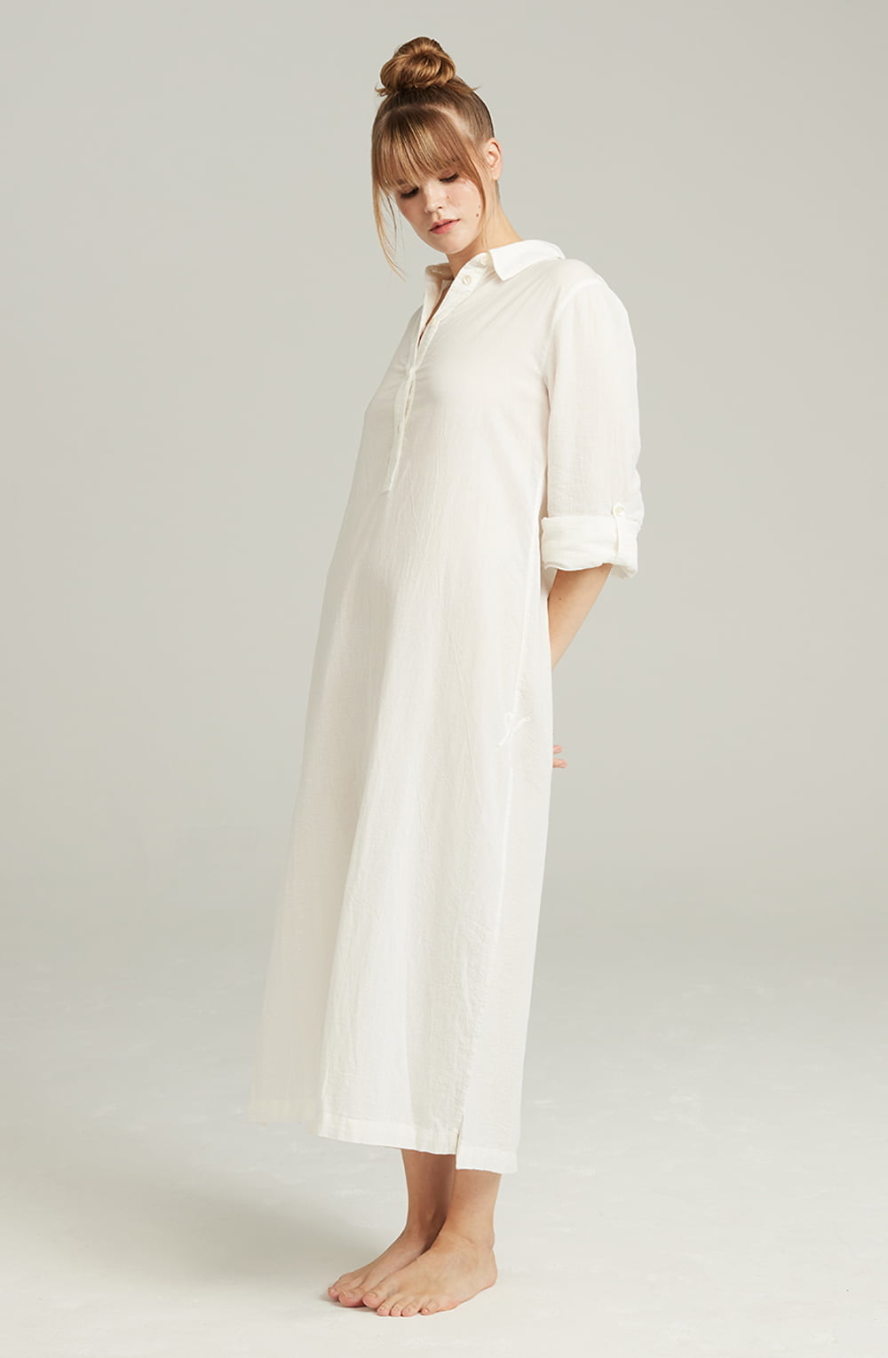 Organic Cotton Maxi Shirt | Side Slit Sleepwear with Mother-of-Pearl Buttons - Image 8