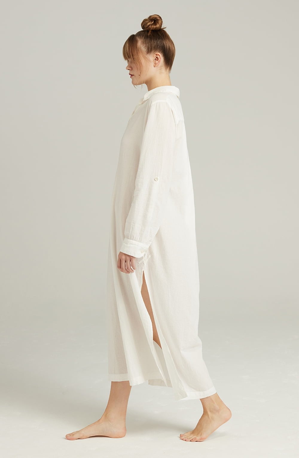 Organic Cotton Maxi Shirt | Side Slit Sleepwear with Mother-of-Pearl Buttons - Image 9