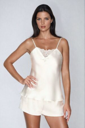 Satin Lace Short Set | Adjustable Strap Pyjama Set with Bow Detail
