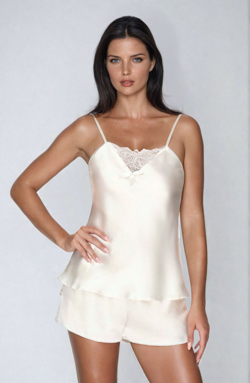 Satin Lace Short Set | Adjustable Strap Pyjama Set with Bow Detail
