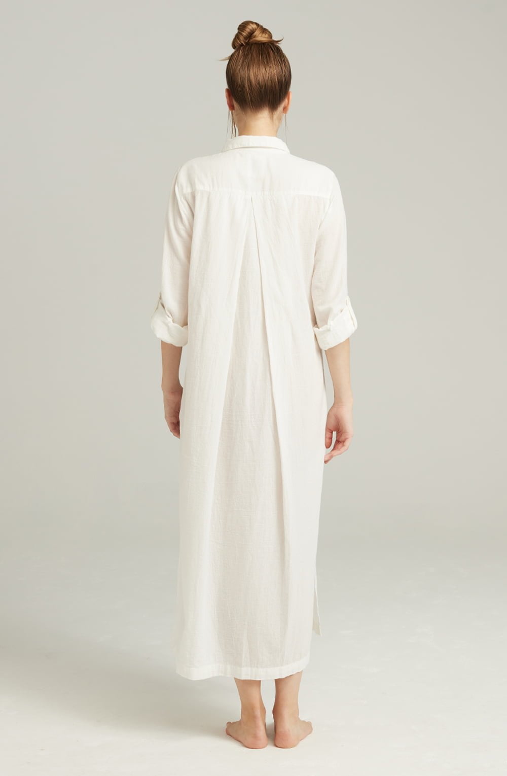 Organic Cotton Maxi Shirt | Side Slit Sleepwear with Mother-of-Pearl Buttons - Image 10
