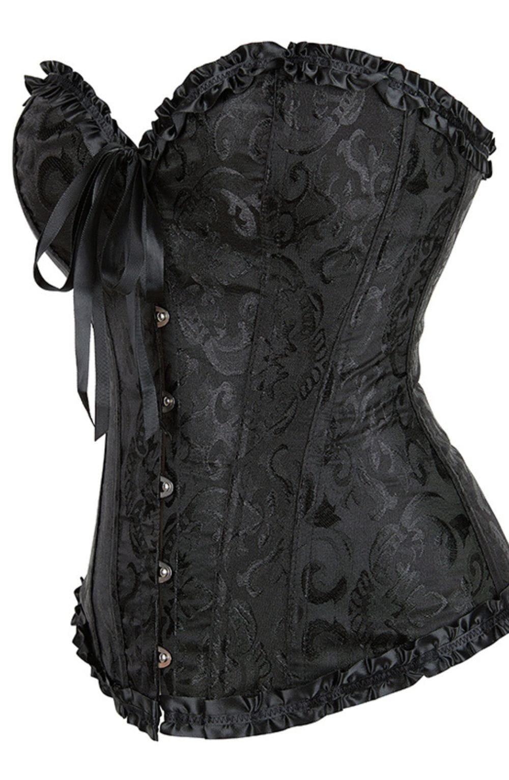 Black White Brocade Corset | Vintage Waist Cincher with Satin Trim - Image 6