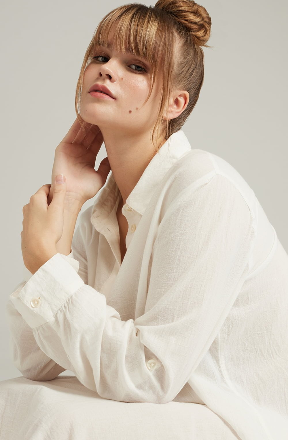 Organic Cotton Maxi Shirt | Side Slit Sleepwear with Mother-of-Pearl Buttons - Image 11