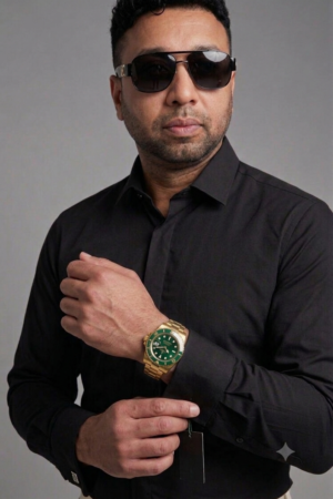 black tailored fit shirt with double cuff