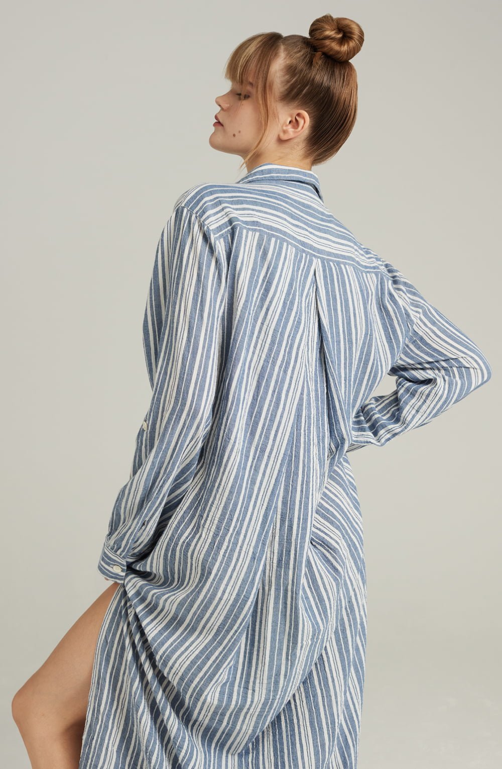 Organic Cotton Maxi Shirt | Side Slit Sleepwear with Mother-of-Pearl Buttons - Image 4