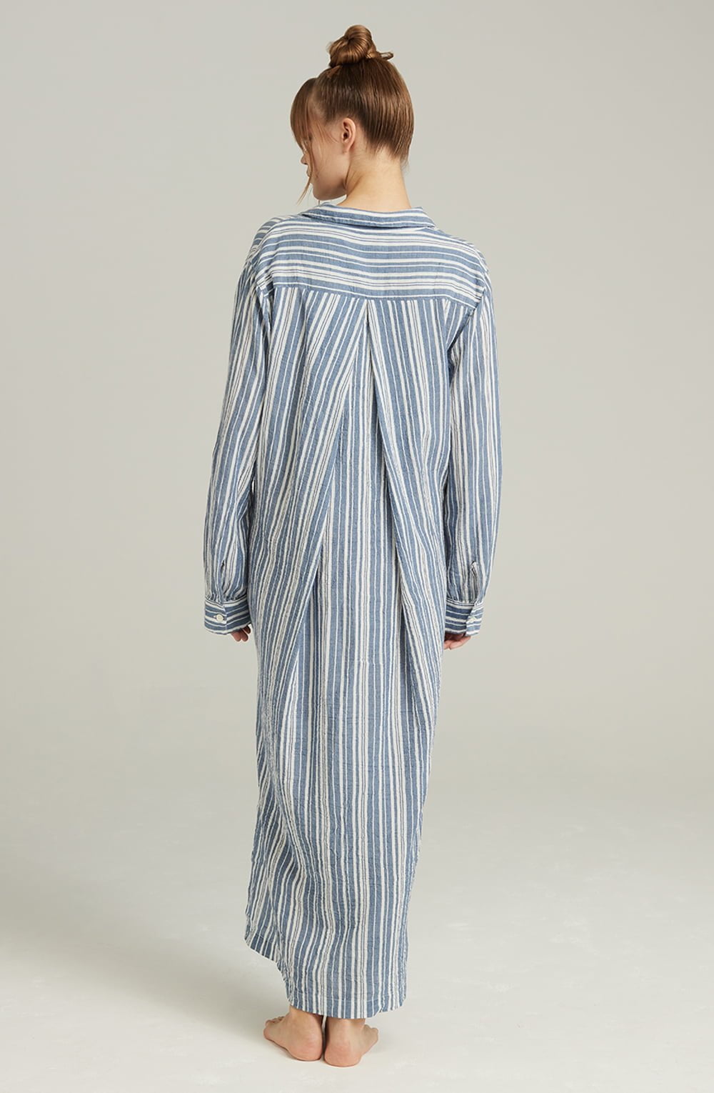 Organic Cotton Maxi Shirt | Side Slit Sleepwear with Mother-of-Pearl Buttons - Image 5