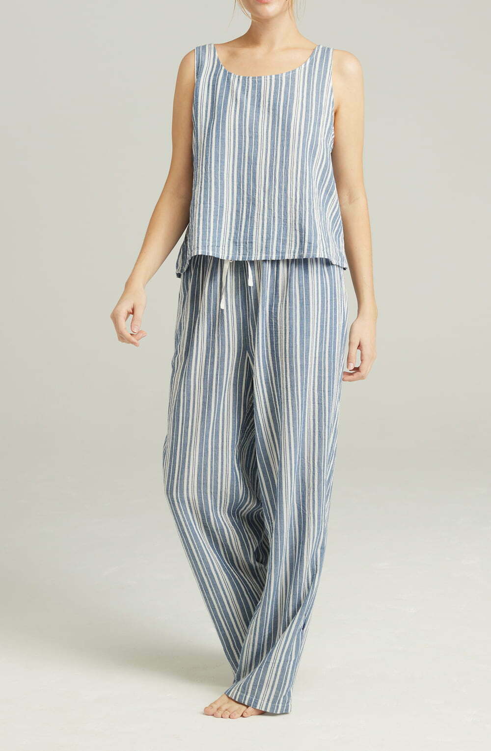 Classic Pyjama Trousers French Navy Stripe | Organic Cotton Relaxed Fit - Image 3