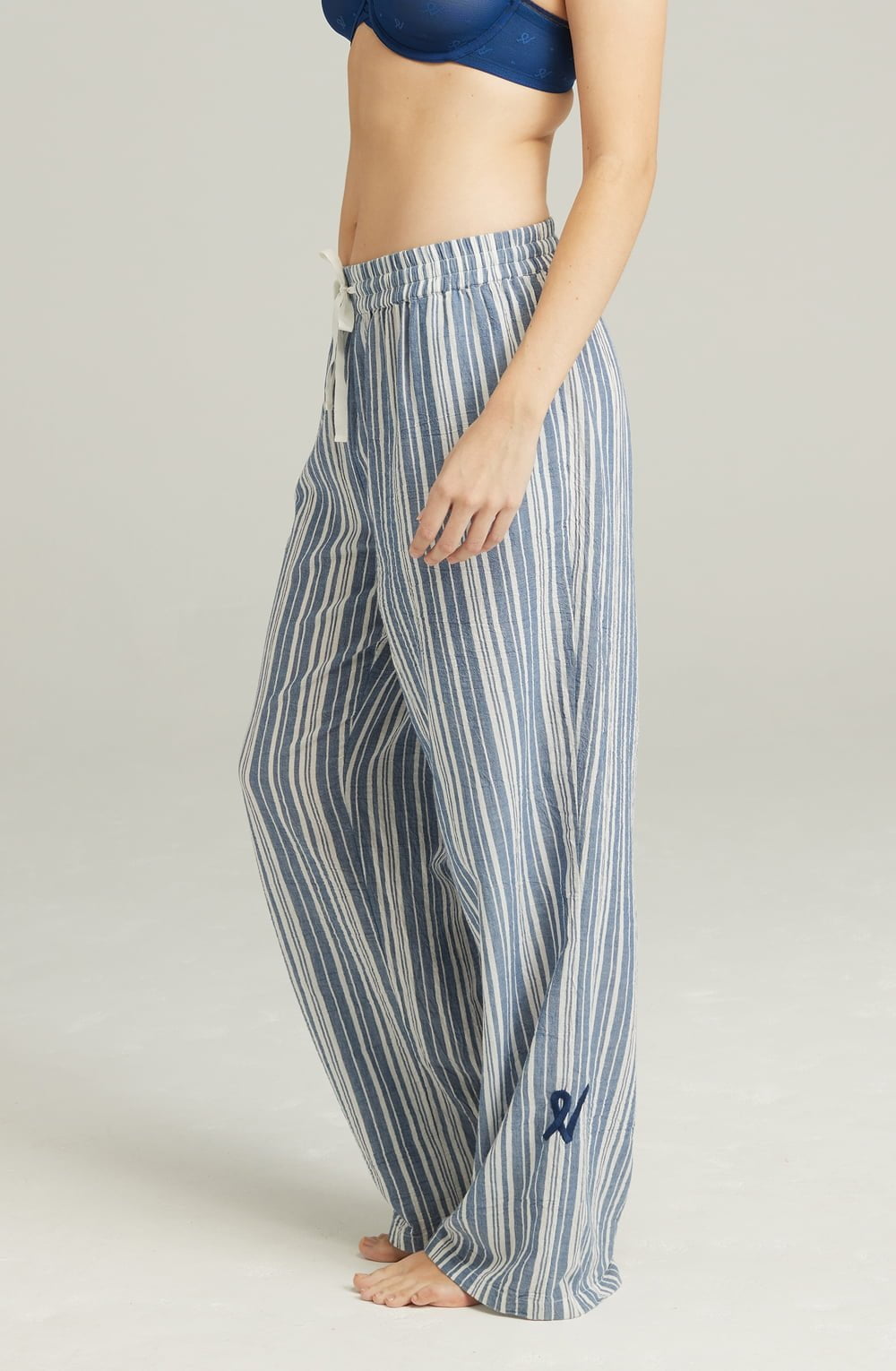 Classic Pyjama Trousers French Navy Stripe | Organic Cotton Relaxed Fit - Image 5