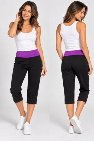 Organic Cotton Crop Lounge Yoga Trousers | High Waist Foldover Pants